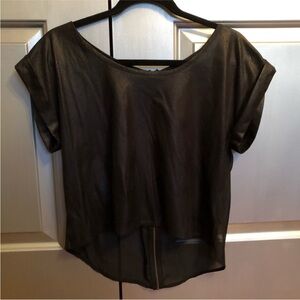 Suede front/sheer zipper back top